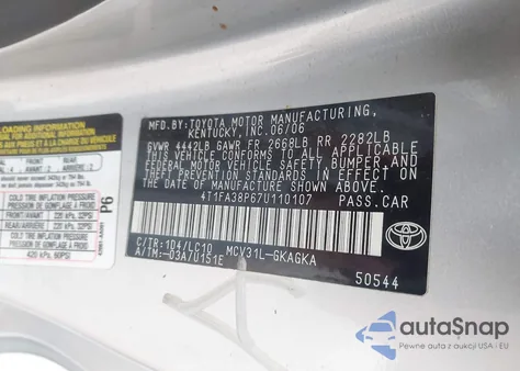 2007 Toyota Camry Solara Sle from USA, damaged, VIN 4T1FA38P67U110107